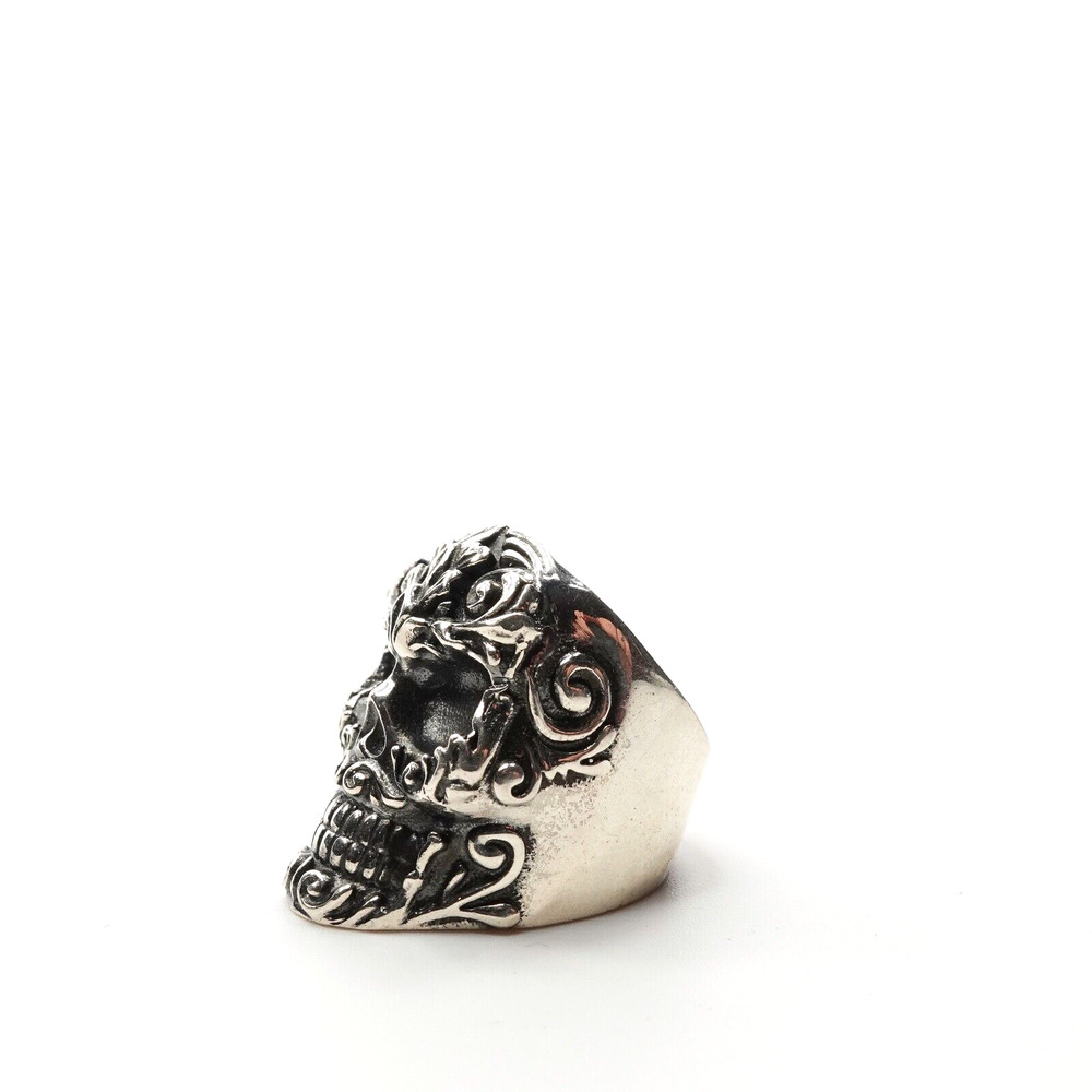 King Baby Studio Floral Scroll Belief Skull Ring Silver .925 MSRP $615 Size 8 - Picture 3 of 12
